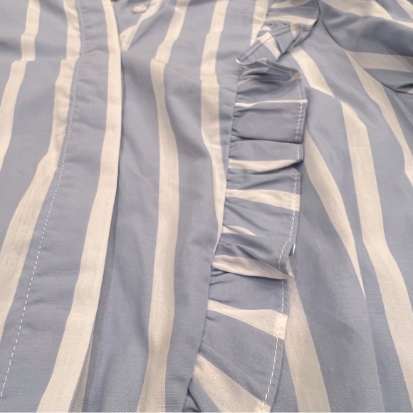 Popsugar Blue Striped Ruffled Top With Moto Collar And Tie - Picture 11 of 13